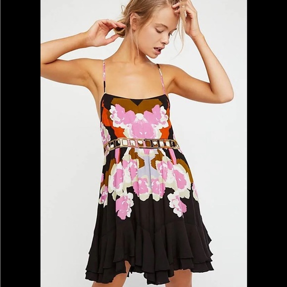 Free People Sweet Lucy Slip Dress Black Pink XS - Picture 8 of 16